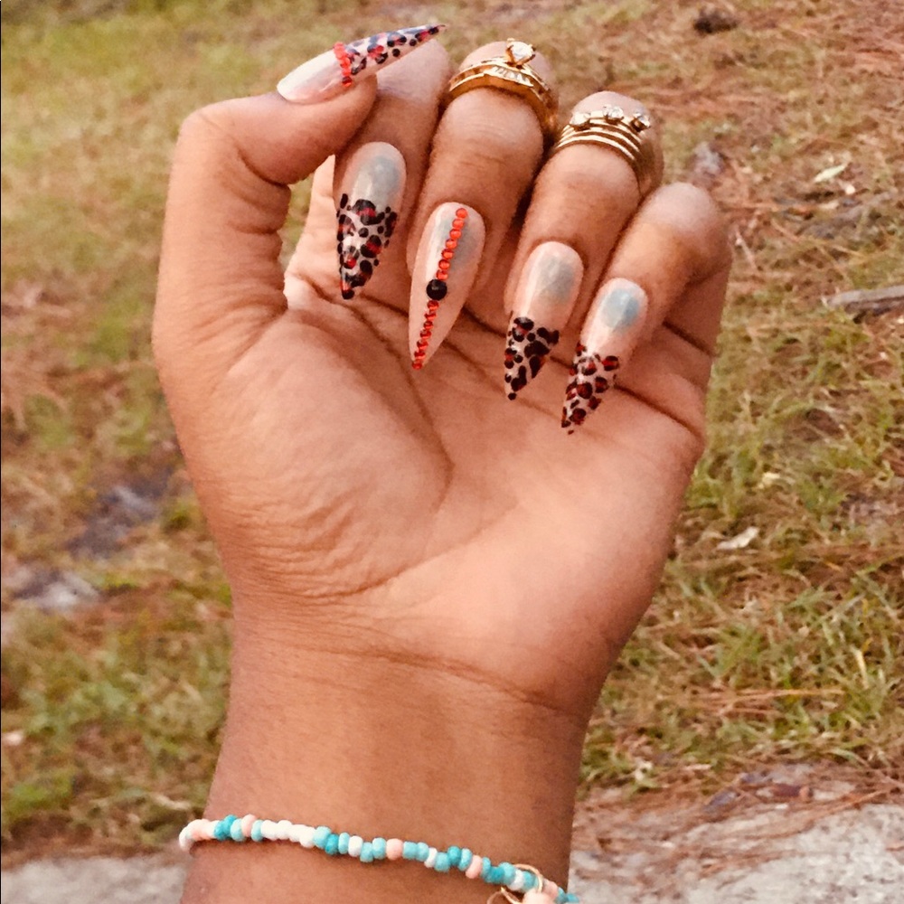 🐆 Red leopard print Press on Nails-Med(1,5,4,6,8)